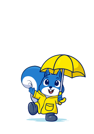 Raincoat mascot holding an umbrella